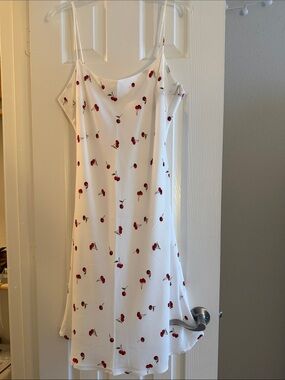 Abercrombie & Fitch White Slip Midi Dress with Red Cherry Print
